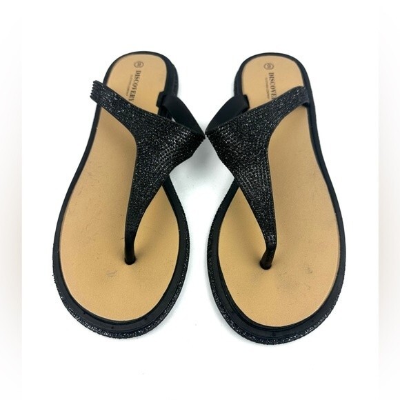 Discovery Black Shimmer Thong Sandals Sz 9 - Picture 1 of 9